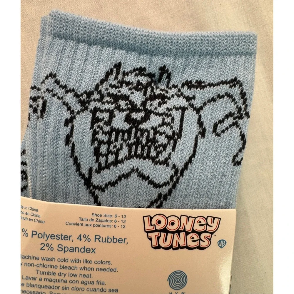 Looney Tunes Bugs Bunny Tasmanian Devil Crew Socks 2 Pair Mens Green Blue 6-12